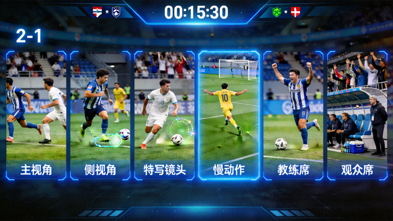 赛后回放界面 - 多镜头角度同时播放精彩瞬间